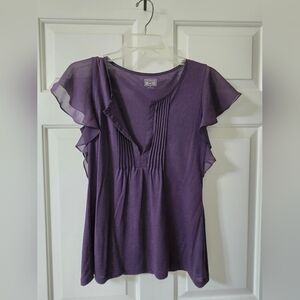 Converse Purple Flutter Sleeve Blouse